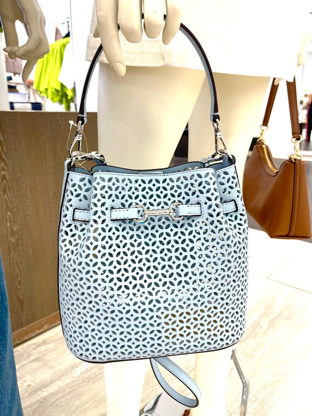 Carson Small Floral Laser Cut Bucket Crossbody Bag - Picture 15 of 16